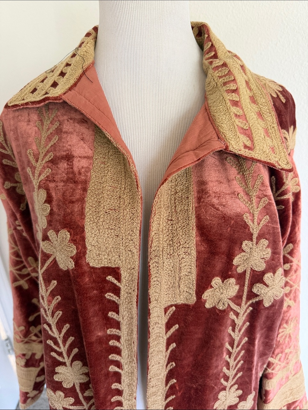 Embroidered Velvet Kimono Coat, Boho Floral Jacket - Picture 2 of 5